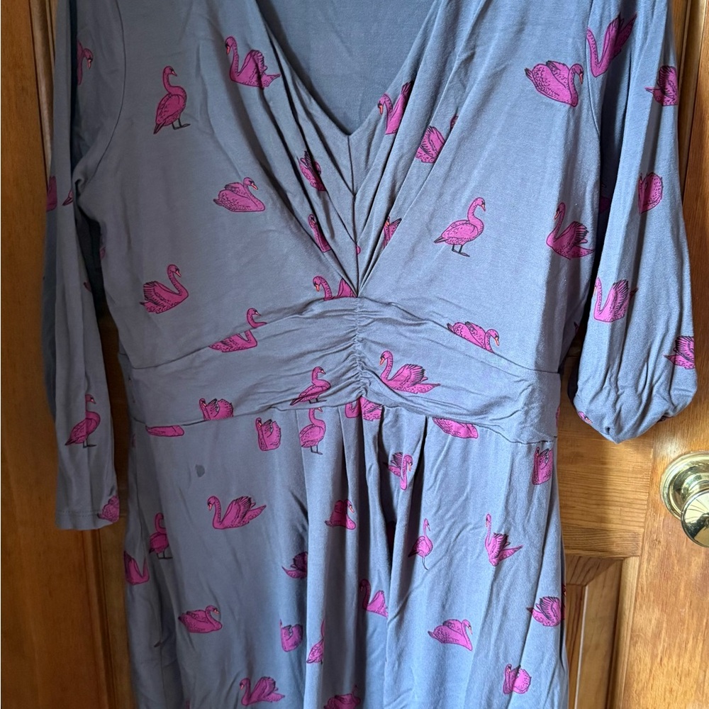 Boden Gray Dress with Pink Trim